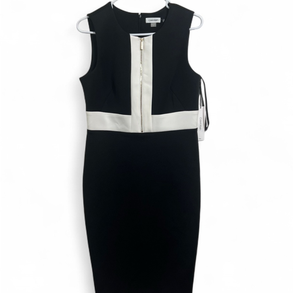 NWT Calvin Klein MSRP $134 Black and White Zip-Front Midi Dress size 10
